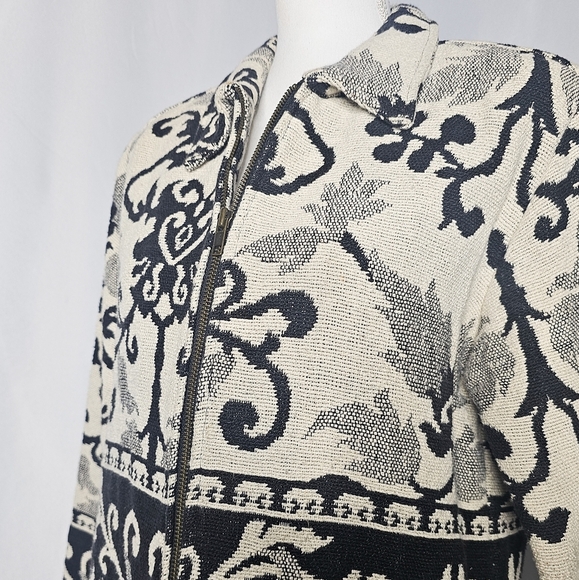 Vintage Black And White Tapestry Zip-Up Jacket - Picture 2 of 5
